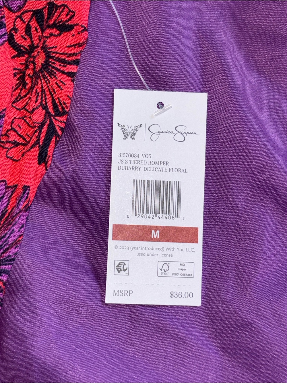 Jessica Simpson Red Jumpsuit with Purple Floral Print - Picture 7 of 8